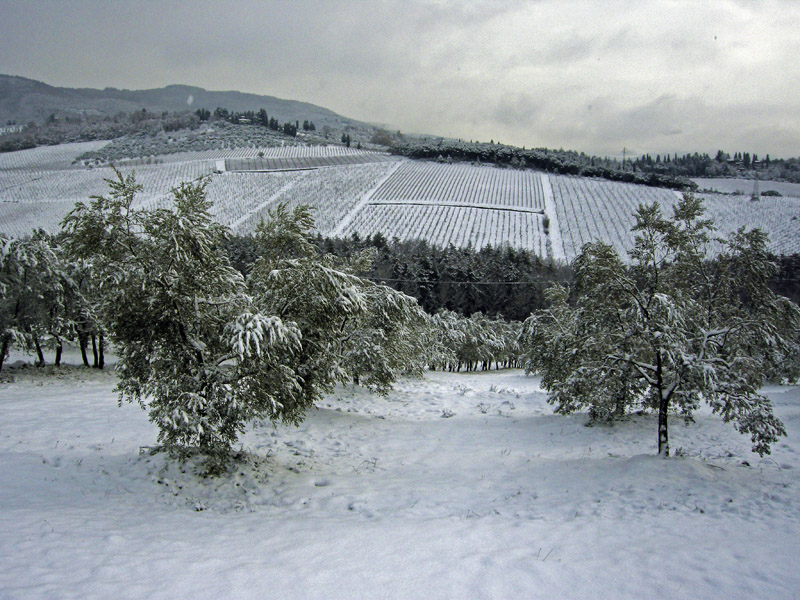 La magica atmosfera del Chianti innevato